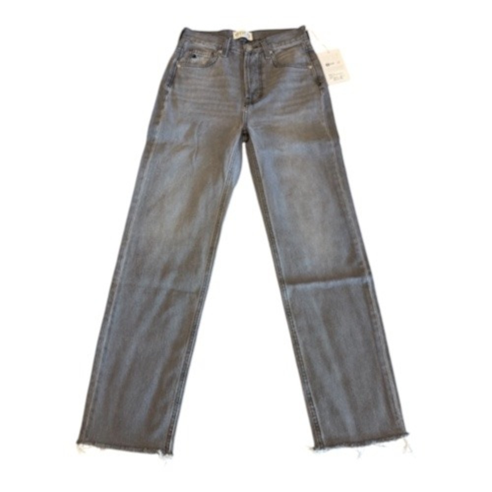 Etica Tyler High Rise Straight Jeans Chalk Grey Organic Cotton Raw Hem Size 24